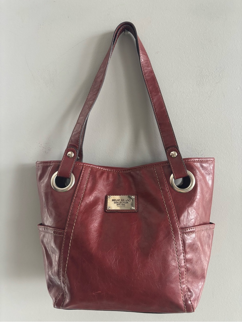 Vintage Relic Brand Collection Red Faux Leather Tote Shoulder Bag